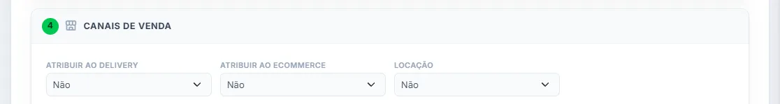 Bloco Canais de venda com o campo Atribuir ao delivery