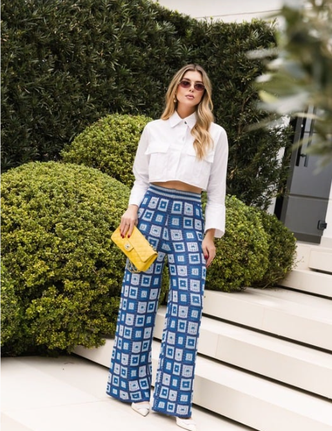 Calça em Tricô com estampa xadrez